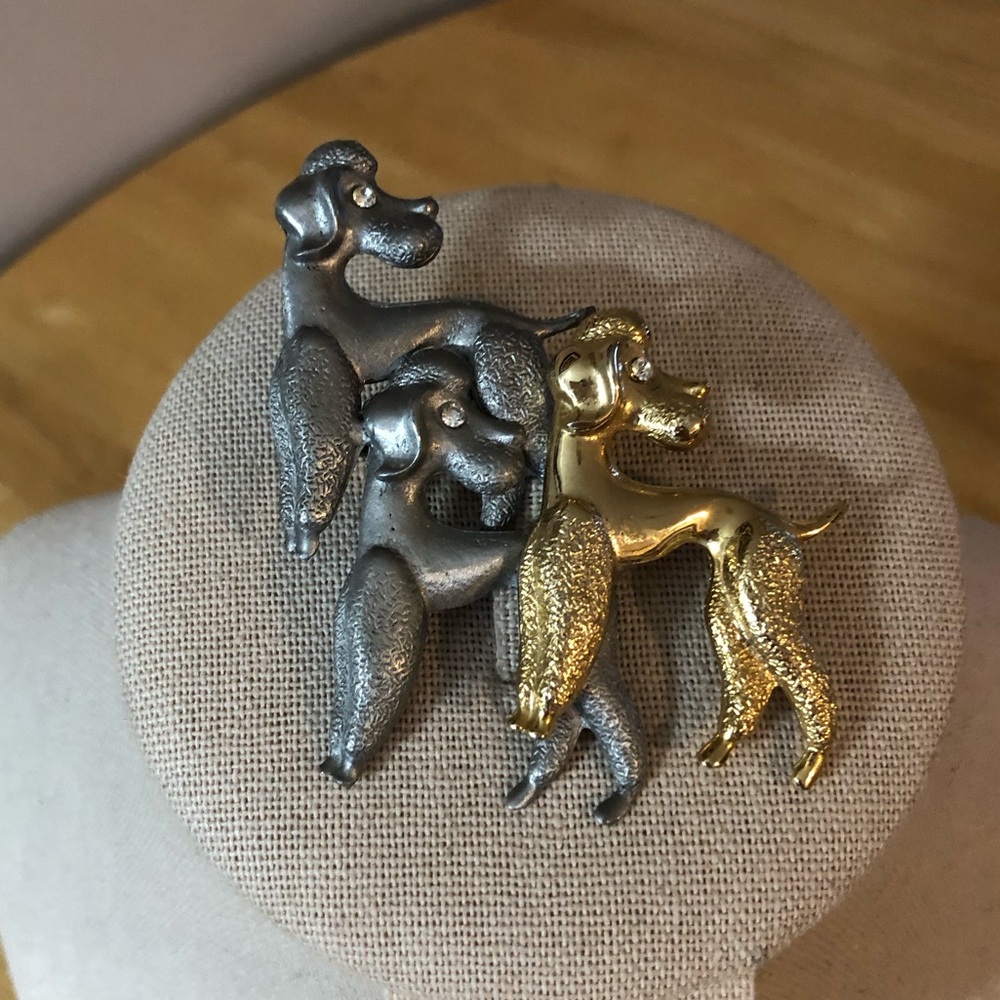 Women’s Vintage Ultra Craft Gold & Silver Poodle Dog Brooch Pin Fashion Jewelry